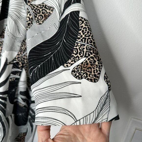 Chicos Tropical Print Draped Jacket Womens XL White Black Open Front - Picture 6 of 9
